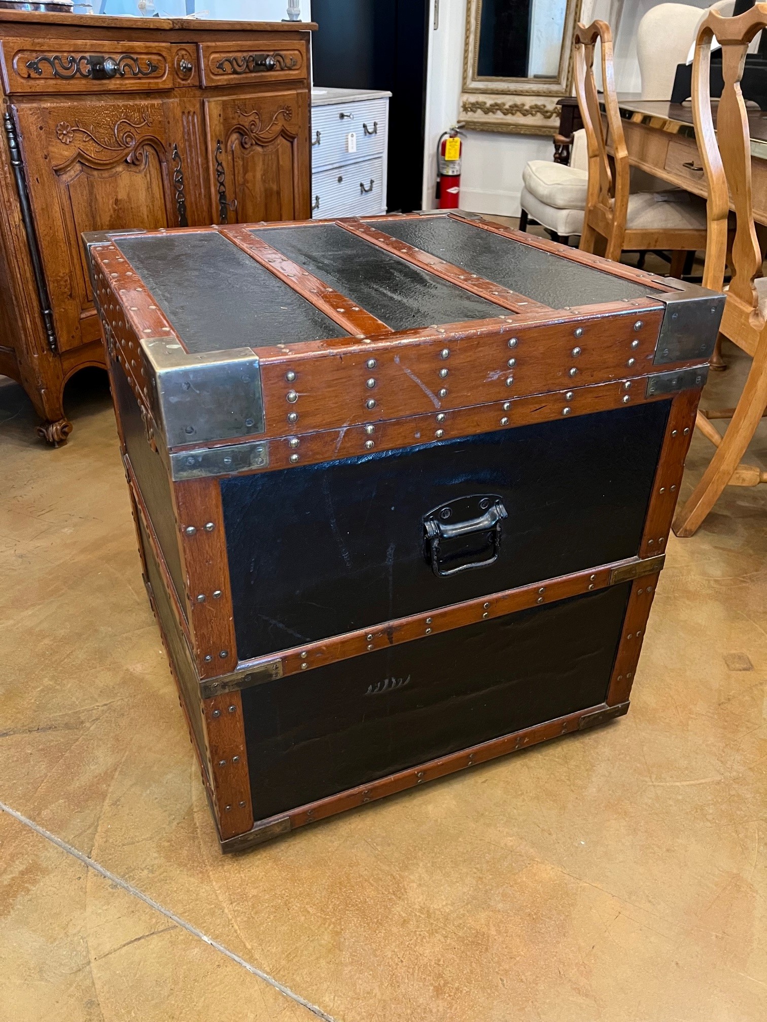 Antique English Traveling Trunk Side Table
