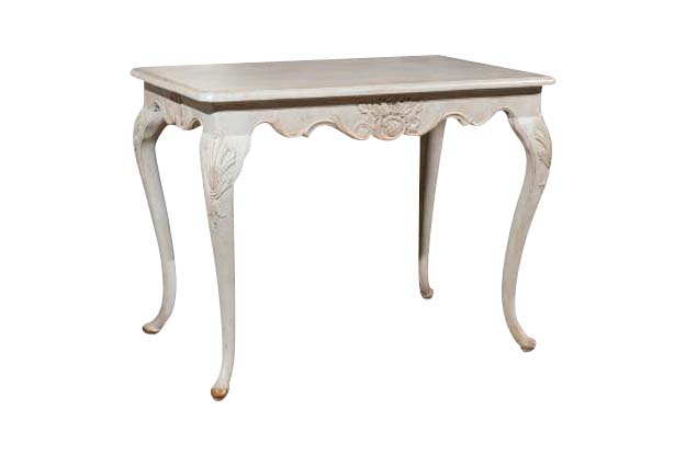 Swedish Rococo Revival Painted Wood Side Table with Scalloped Apron, circa 1890