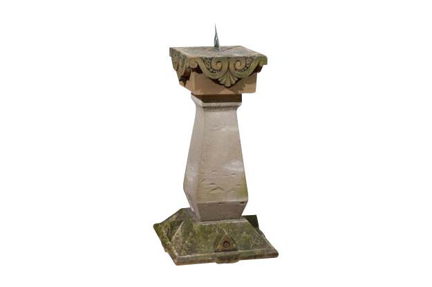 English Late 19th Century Sundial with Carved Limestone and Bronze Top