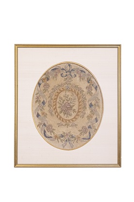 French 19th Century Framed Aubusson Oval Floral Tapestry in Giltwood Frame