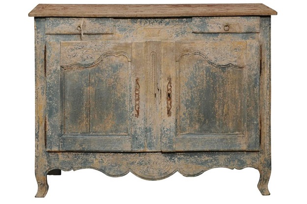 SOLD:  French 1800s Blue Grey Louis XV Style Two-Door Buffet with Distressed Finish