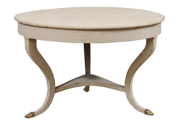ON HOLD - Danish 1810s Painted Hall Center Table with Curving Legs and Brass Lion Paw Feet