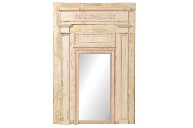 French 19th Century Scraped Trumeau Mirror with Grapes and Doric Pilasters