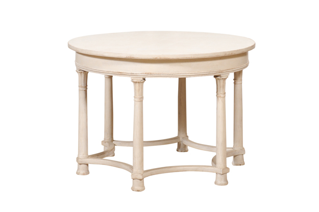 SOLD - Swedish Neoclassical Style Painted Center Table with Lotiform Capitals DLW