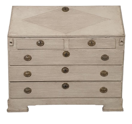 Swedish 1820s Late Gustavian Period Painted Slant-Front Desk with Five Drawers DLW