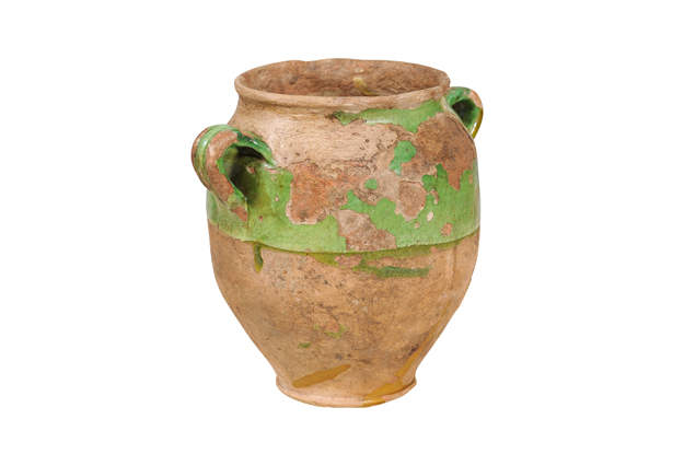 SOLD - French Provincial 19th Century Distressed Pot à Confit Pottery with Green Glaze