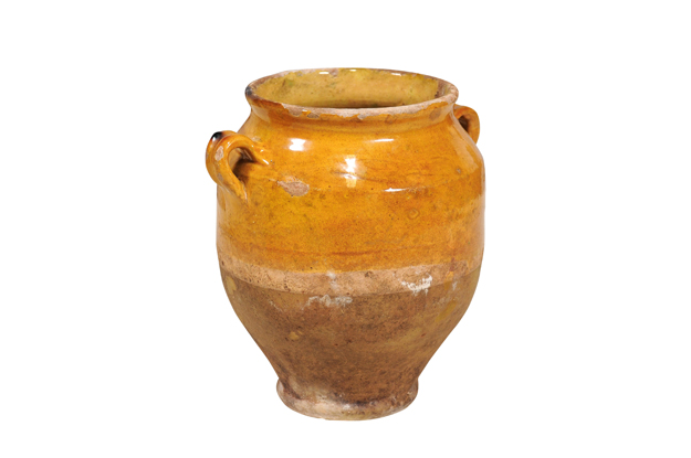SOLD - French Provincial 19th Century Pot à Confit Pottery Planter with Yellow Glaze