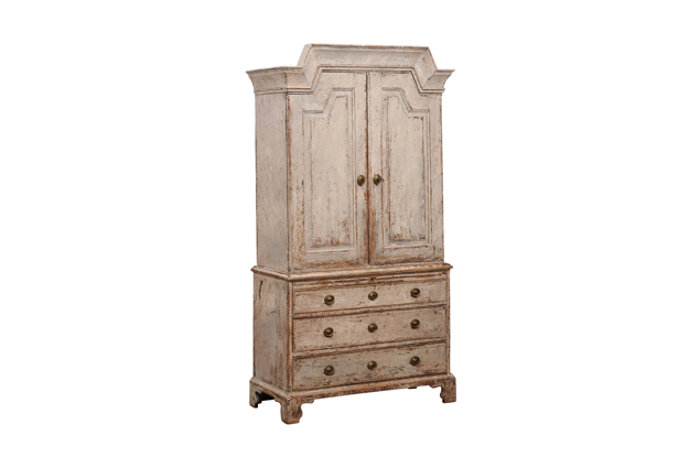 ON HOLD - Swedish Gustavian Period 1802 Painted Wood Cupboard with Doors and Drawers DLW