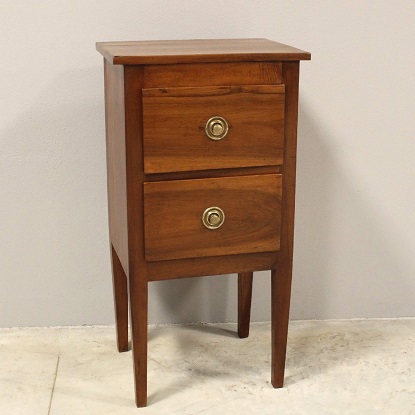 SOLD - 18th Century Italian Walnut Bedside Table with Two Drawers and Tapered Legs DLW