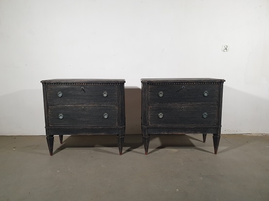 Arriving in Future Shipment - Pair of Swedish Gustavian Style 1870s Painted Chests with Two Fluted Drawers