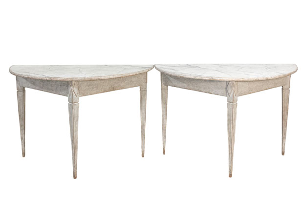 Pair of Demi Lune Console Tables Circa 1840 DLW