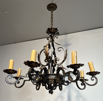 20th Century French Wrought Iron Chandelier