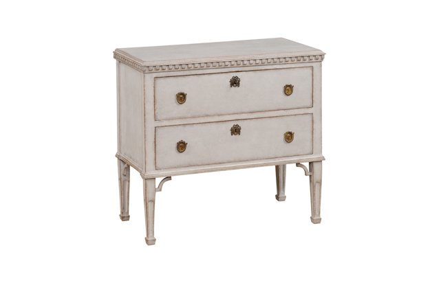 Swedish Gustavian Style 19th Century Light Gray Painted Two Drawer Chest