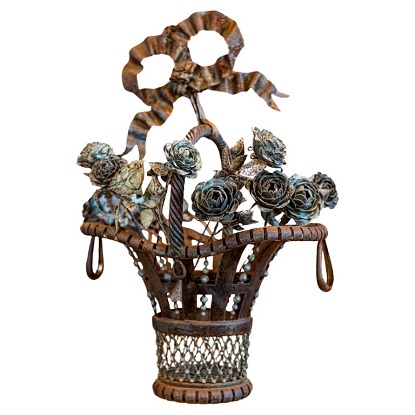 19th Century French Wrought Iron Rose Basket 