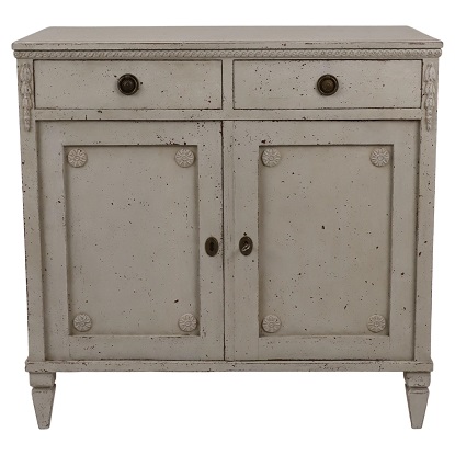 Swedish 1880s Gustavian Style Gray Painted Sideboard with Carved Guilloches DLW
