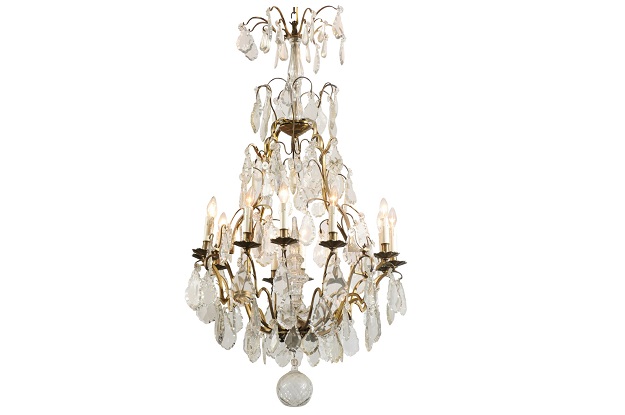 SOLD - French Louis-Philippe Period 10-Light Crystal Chandelier with Gilt Armature