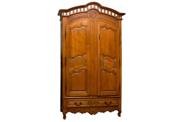 French Early 18th Century Cherry and Walnut Wedding Armoire from Brittany