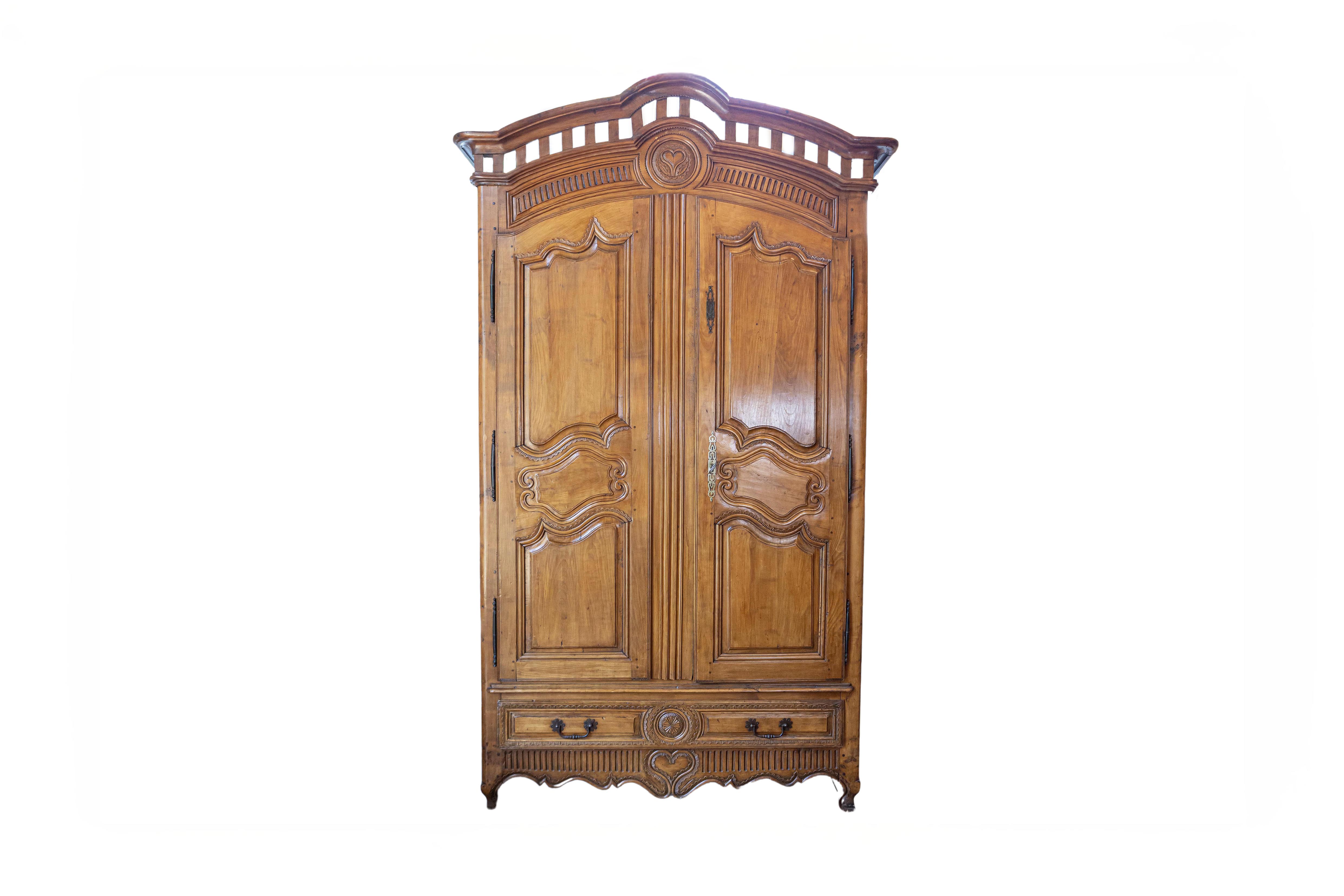 French Early 18th Century Cherry and Walnut Wedding Armoire from Brittany