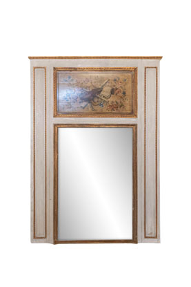 Parisian Louis XVI Style 1860s Trumeau Mirror with Painted Musical Instruments