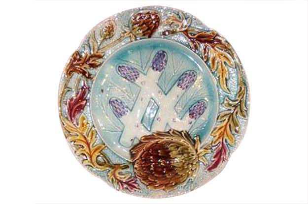 SOLD:  French Majolica Asparagus Plates c.1850 Creil et Montereau - Sold in Pairs