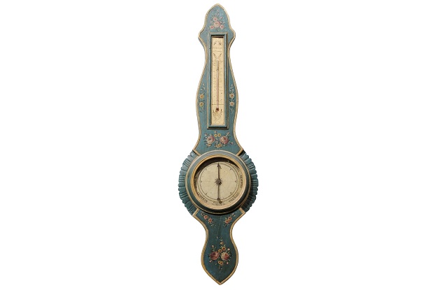 French Tall Provençal Barometer with Hand Painted Floral Decor, circa 1780