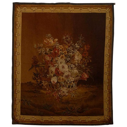 French 19th Century Aubusson Tapestry Depicting a Lively Bouquet of Flowers