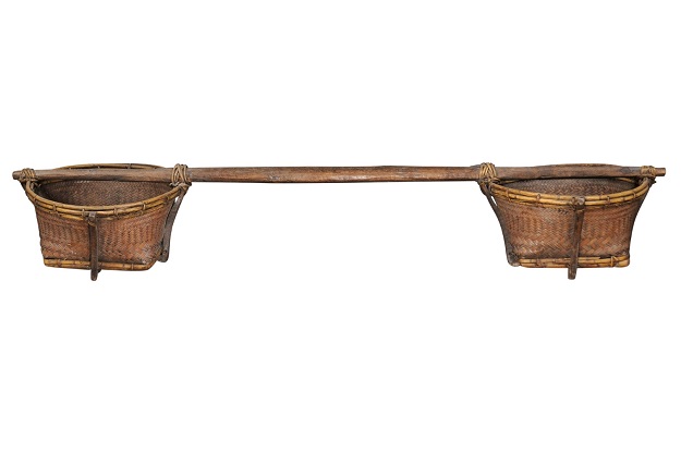 Far Eastern Early 20th Century Shoulder Yoke with Bamboo and Rattan Baskets