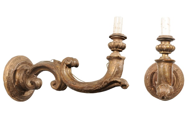 ON HOLD - Pair of French Louis XV Period Painted and Gilded Wall Sconces, circa 1770