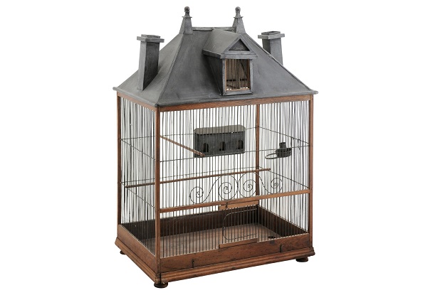 French 1830s Restauration Rustic House-Shaped Bird Cage with  Slanted Roof