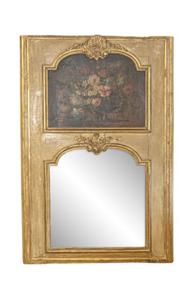 French 1790s Painted Trumeau Mirror with Original Oil on Canvas Floral Painting