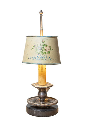 French 19th Century Tôle Lamp with Original Hand-Painted Floral Themed Shade