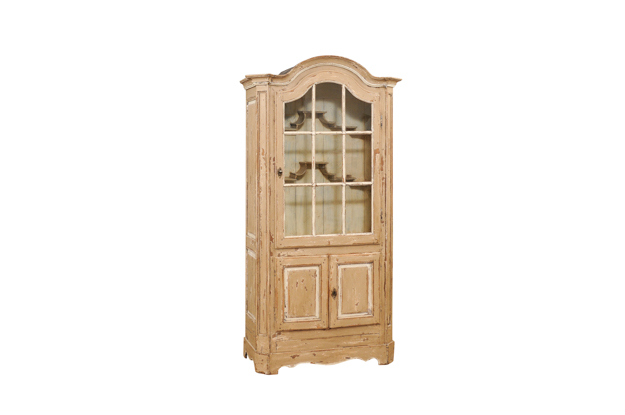 19th Century French Painted Vitrine Cabinet with Bonnet Top and Glass Door