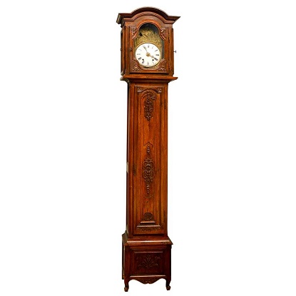 French Napoléon III Carved Walnut Long Case Clock with Brass Farming Scene