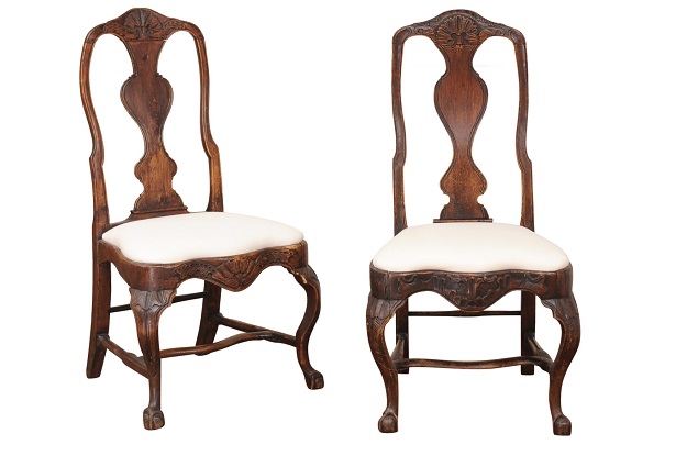 Pair of 18th Century Swedish Rococo Walnut Side Chairs