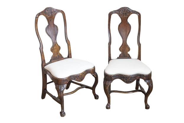 Pair of 18th Century Swedish Rococo Walnut Side Chairs