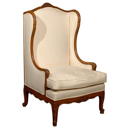 French Louis XV Style Walnut Wingback Bergère Chair from the 19th Century