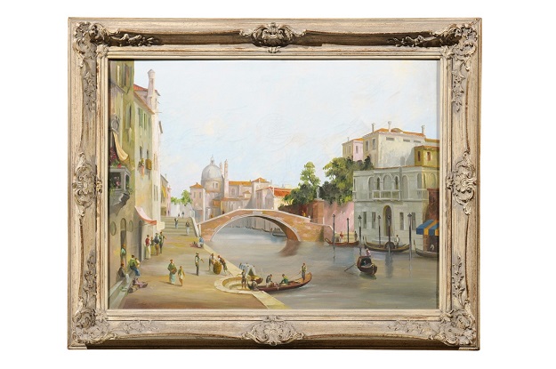 ON HOLD:  English 19th Century Oil Painting Depicting a Venetian Scene in Carved Frame