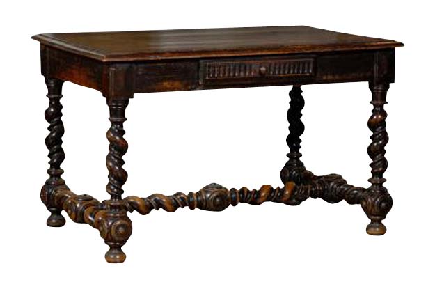 17th Century French Louis XIII Period Walnut Side Table with Barley-Twist Base