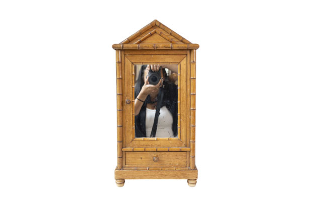 English Pine Bamboo Style Small Vitrine With Mirror