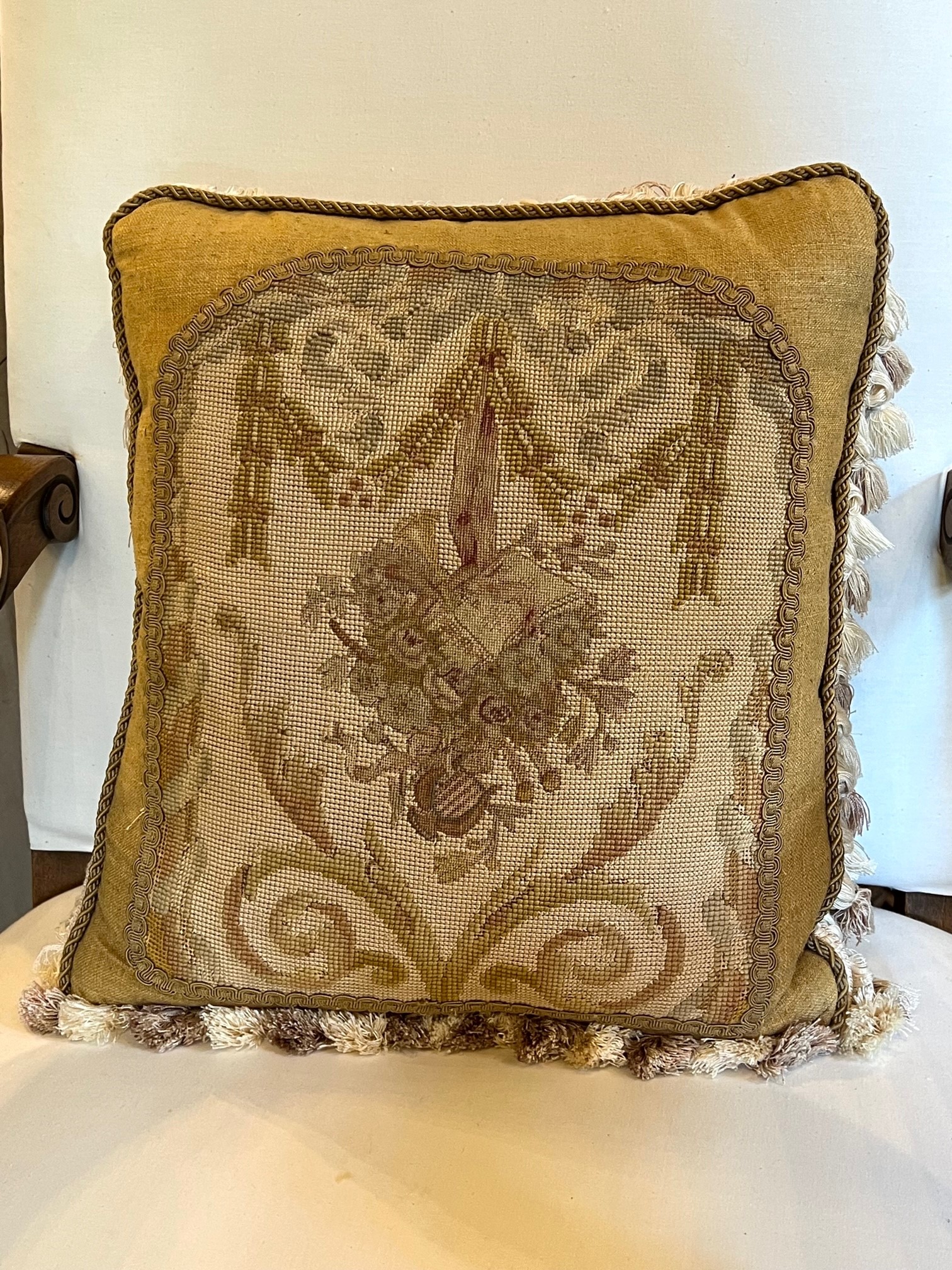Single French Aubusson Pillow Beige Gold