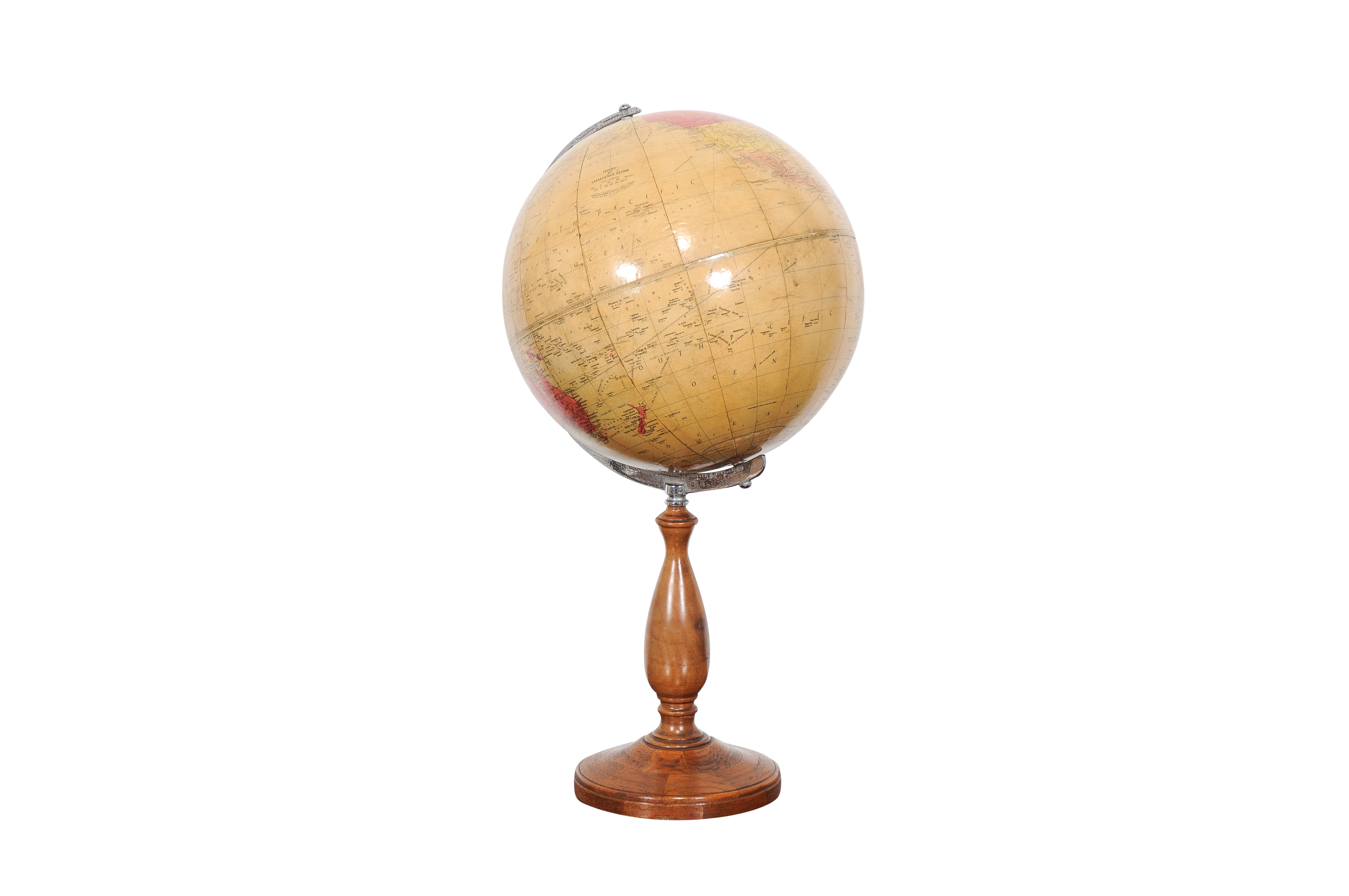 English 1930s Philips Challenge Terrestrial Globe With Turned Walnut Base