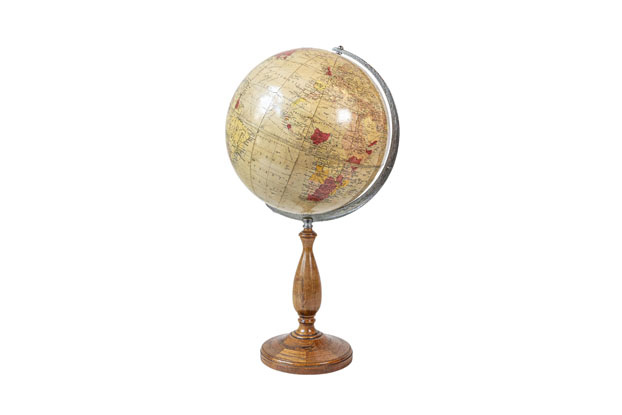 English 1930s Philips Challenge Terrestrial Globe With Turned Walnut Base