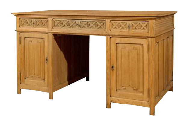 Gothic Revival English Desk of Bleached Oak with Linenfold Motifs, circa 1830