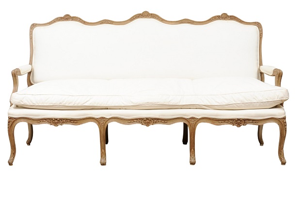 French Louis XV Style 19th Century Three-Seat Painted and Floral Carved Canapé