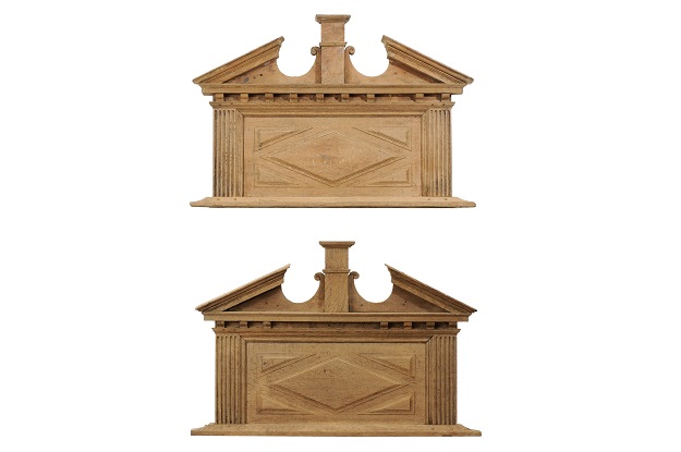 Pair of French 19th Century over Door Panels with Broken Pediments and Pilasters
