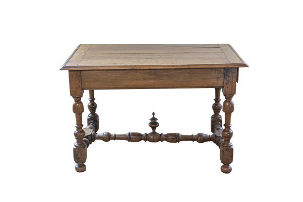 French 19th Century Louis XIII Style Cherry Table with Side Drawers, Circa 1850  French 1850s Louis XIII Style Cherry Table with Lateral Drawer and Turned Legs
