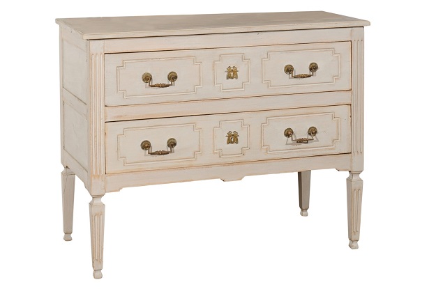 ON HOLD - French Louis XVI 18th Century Painted Two-Drawer Commode with Fluted Accents