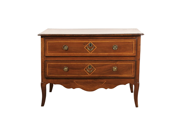 French Directoire Two-Drawer Walnut Commode with Banded Inlay from Provence