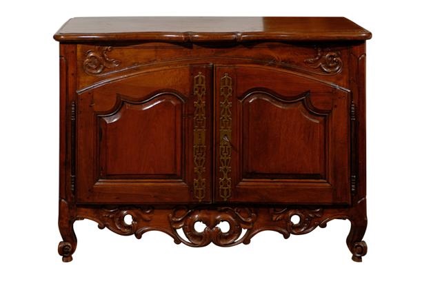 Period Regence French 1720s Walnut Two-Door Buffet with Carved and Pierced Skirt