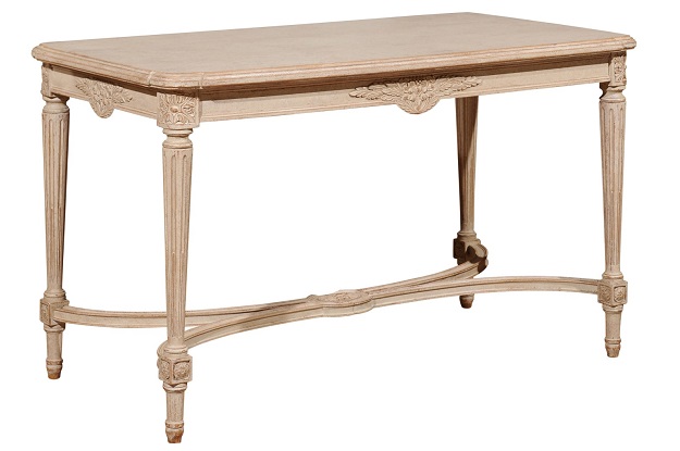 Swedish Gustavian Style Painted Wood Coffee Table with Fluted Legs, circa 1920